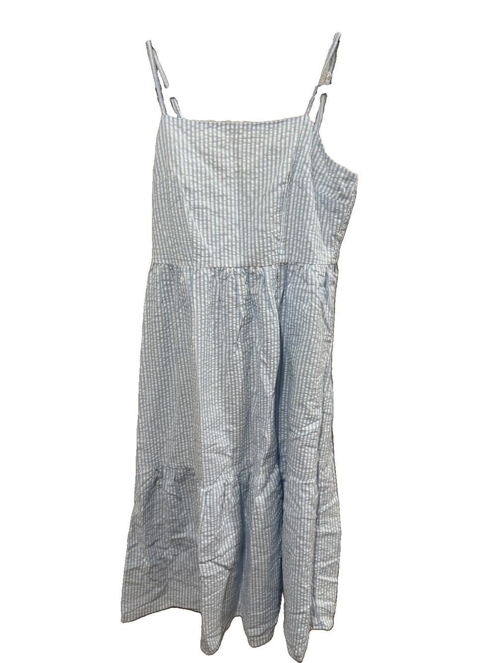 Dizzy Lizzy Tiered Maxi Dress Blue White Striped Medium Petite 100% Cotton NWT